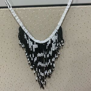 Black and White Pattern Beaded Rows Necklace